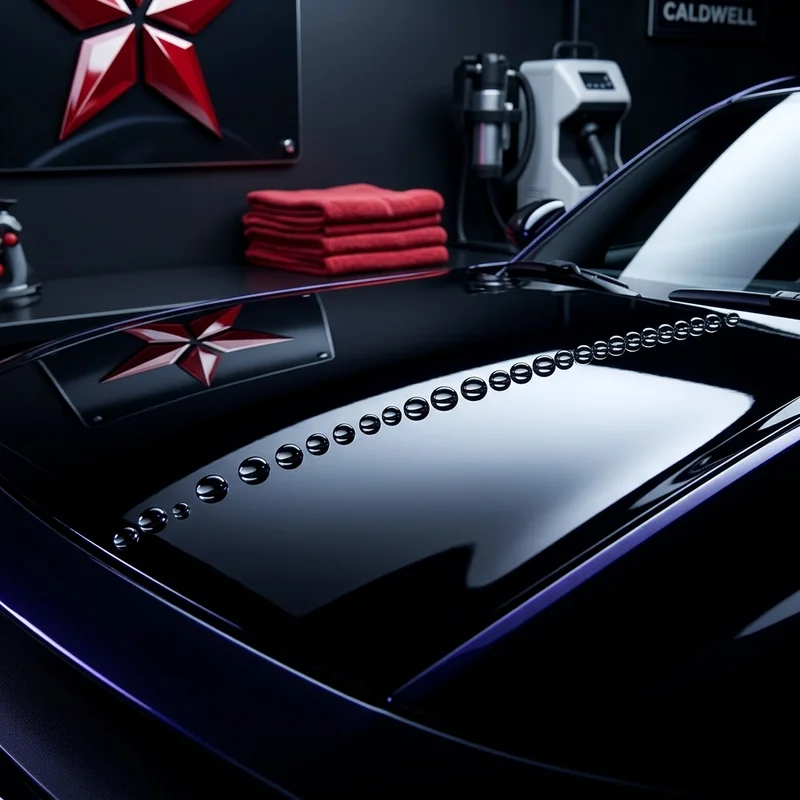 Ceramic-coated black sports car beading water