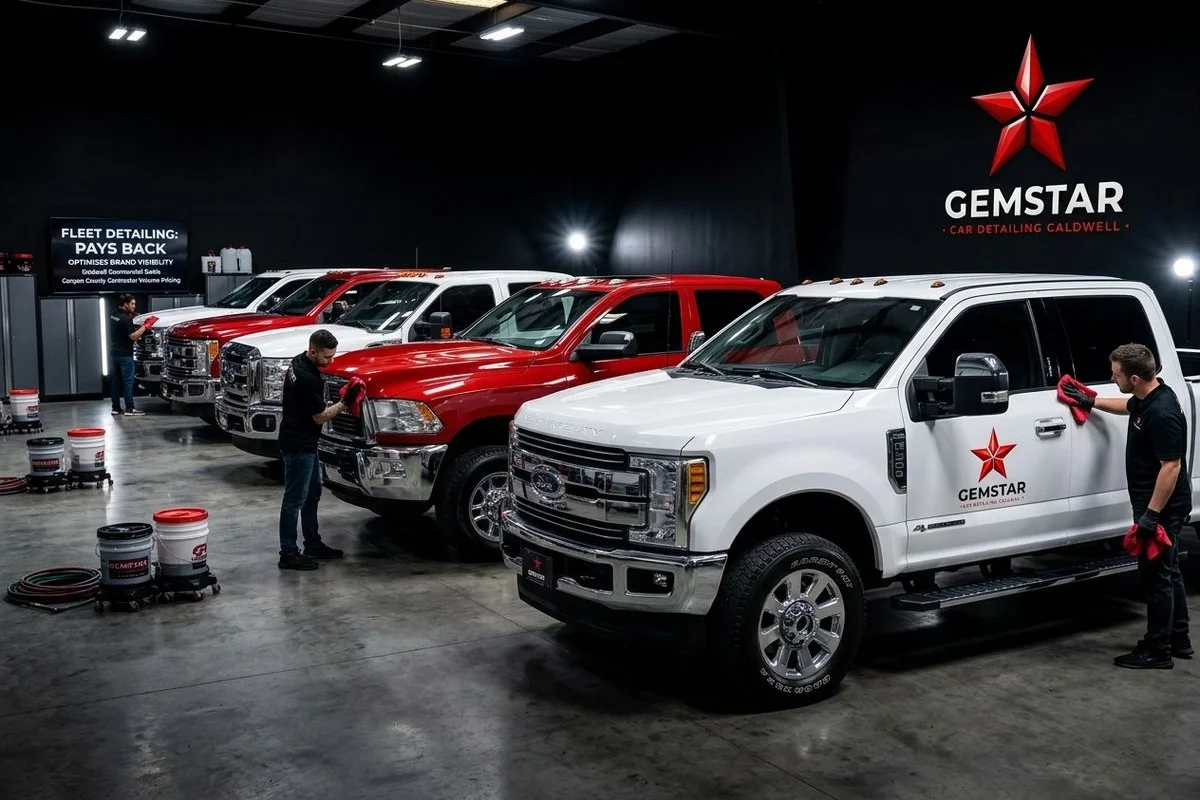 Contractor fleet vehicles being detailed in volume