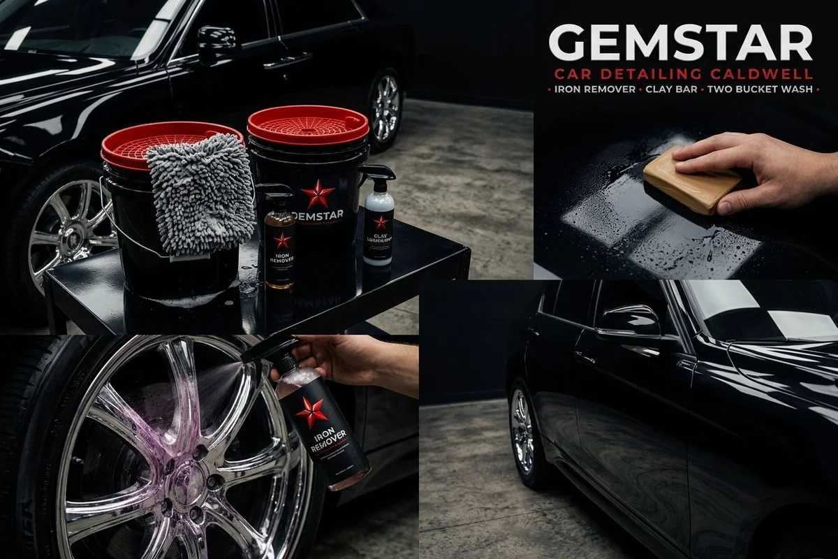 Two-bucket hand wash with foam cannon at Caldwell shop