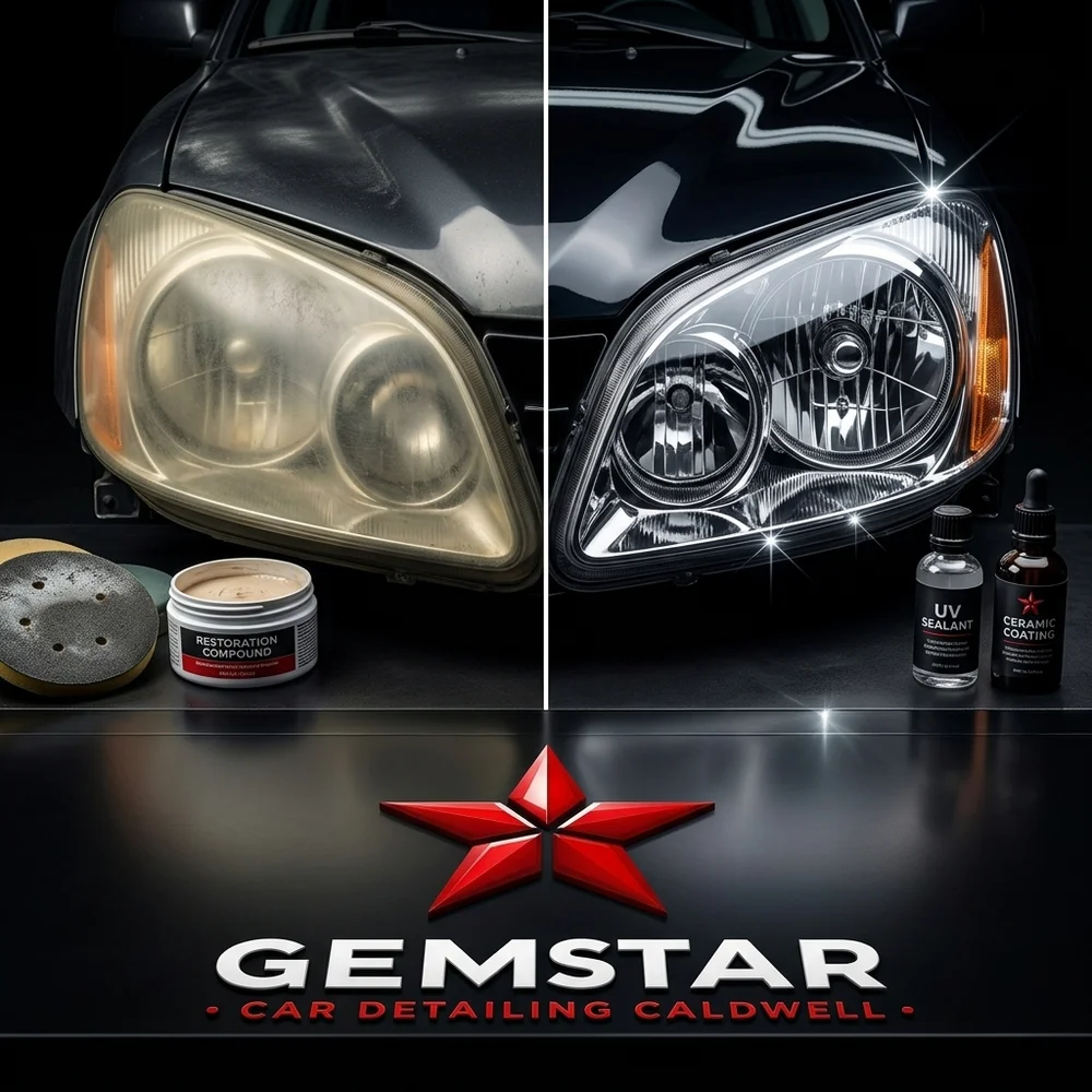 Before-and-after headlight restoration