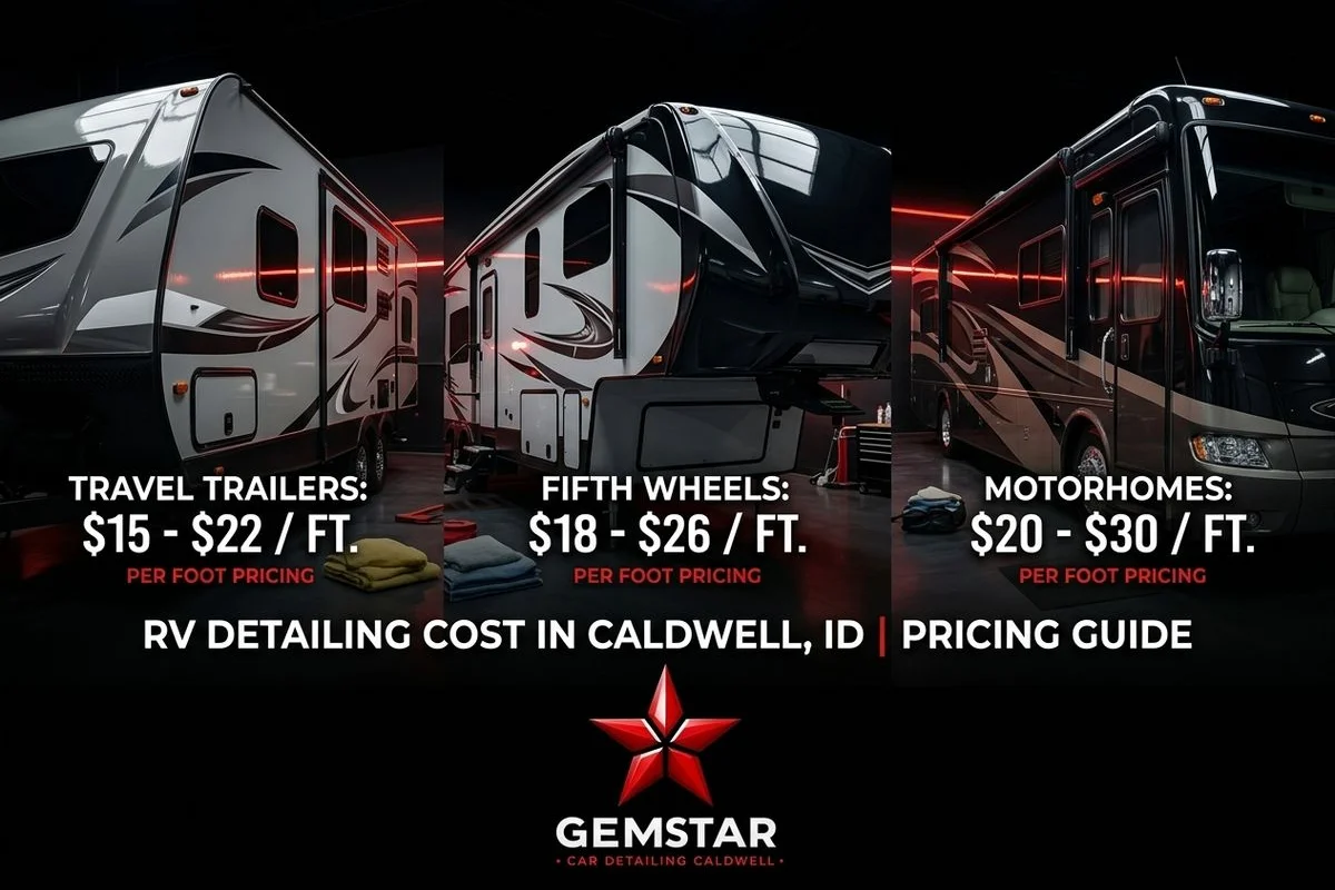RV per-foot pricing detail at Caldwell shop